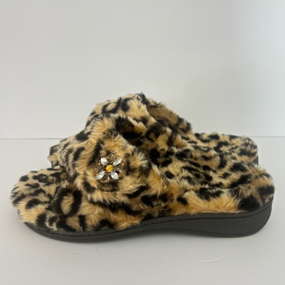 Vionic Orthaheel Relax Luxe Leopard Faux Fur Orthopedic adjustable Slippers Sz 6 - Picture 5 of 15